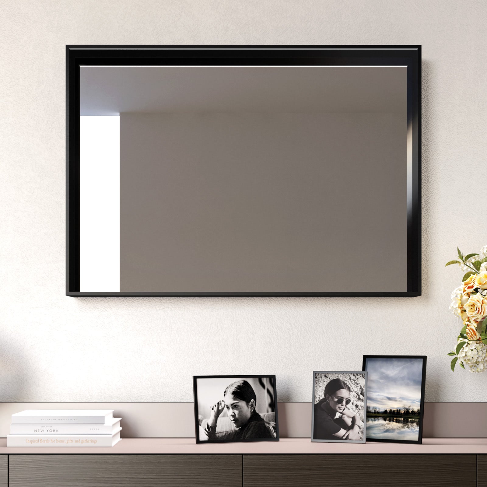 Foxydry Specchio A Led Con Cornice Nera – 85x75 Cm, Luce Neutra 4000K, Per Bagno E Camera